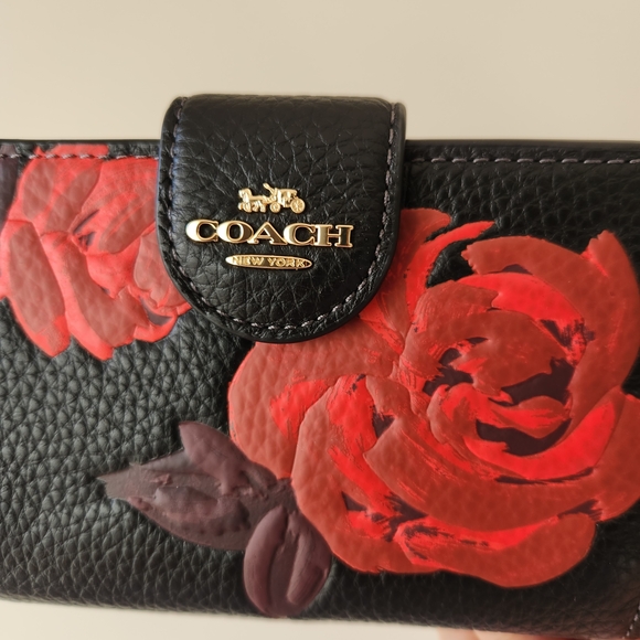 Coach Black Wallet with Red Floral Design - Picture 3 of 6